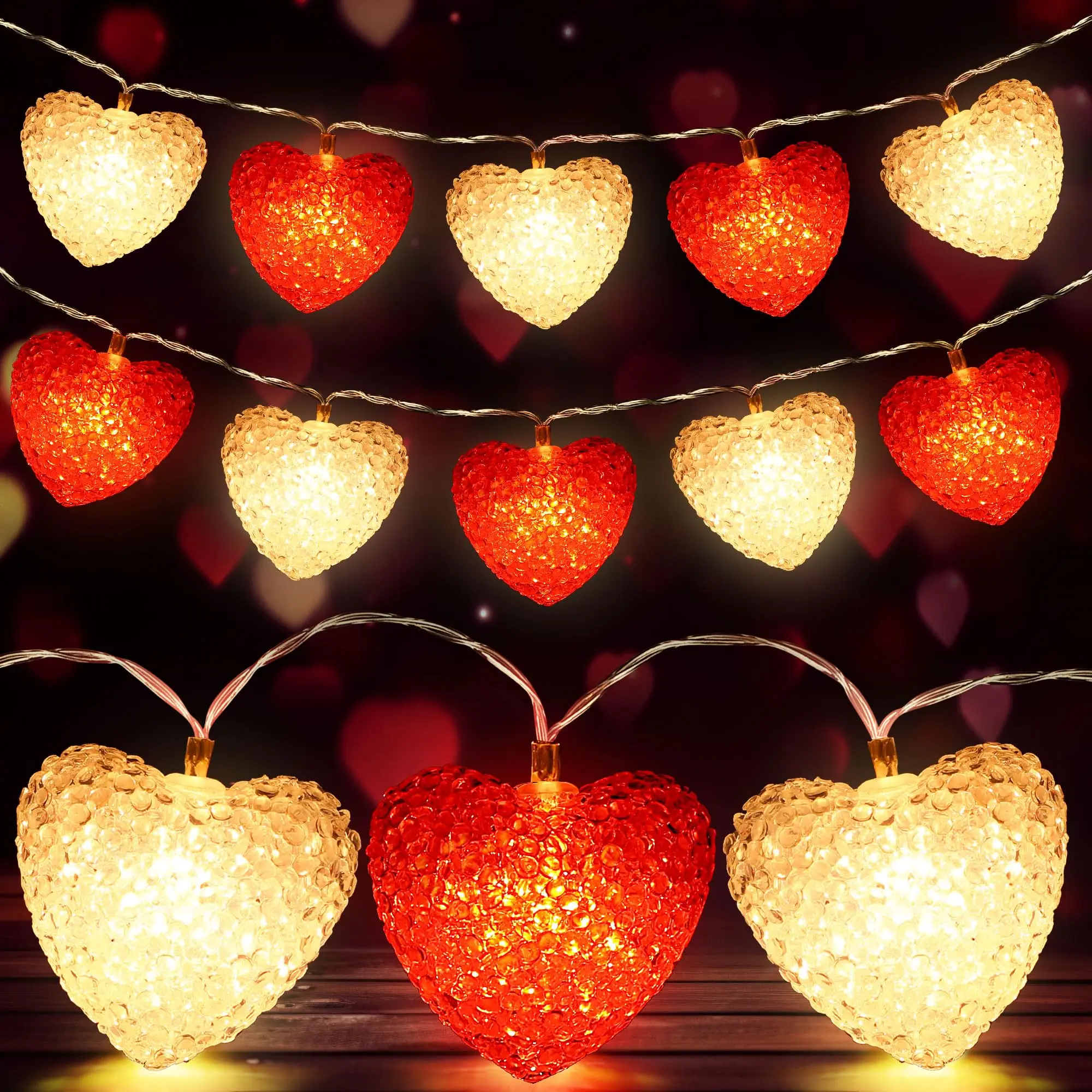 Indoor Outdoor Wedding 8 Modes Valentines Day Decorations Heart String Lights With Remote Timer