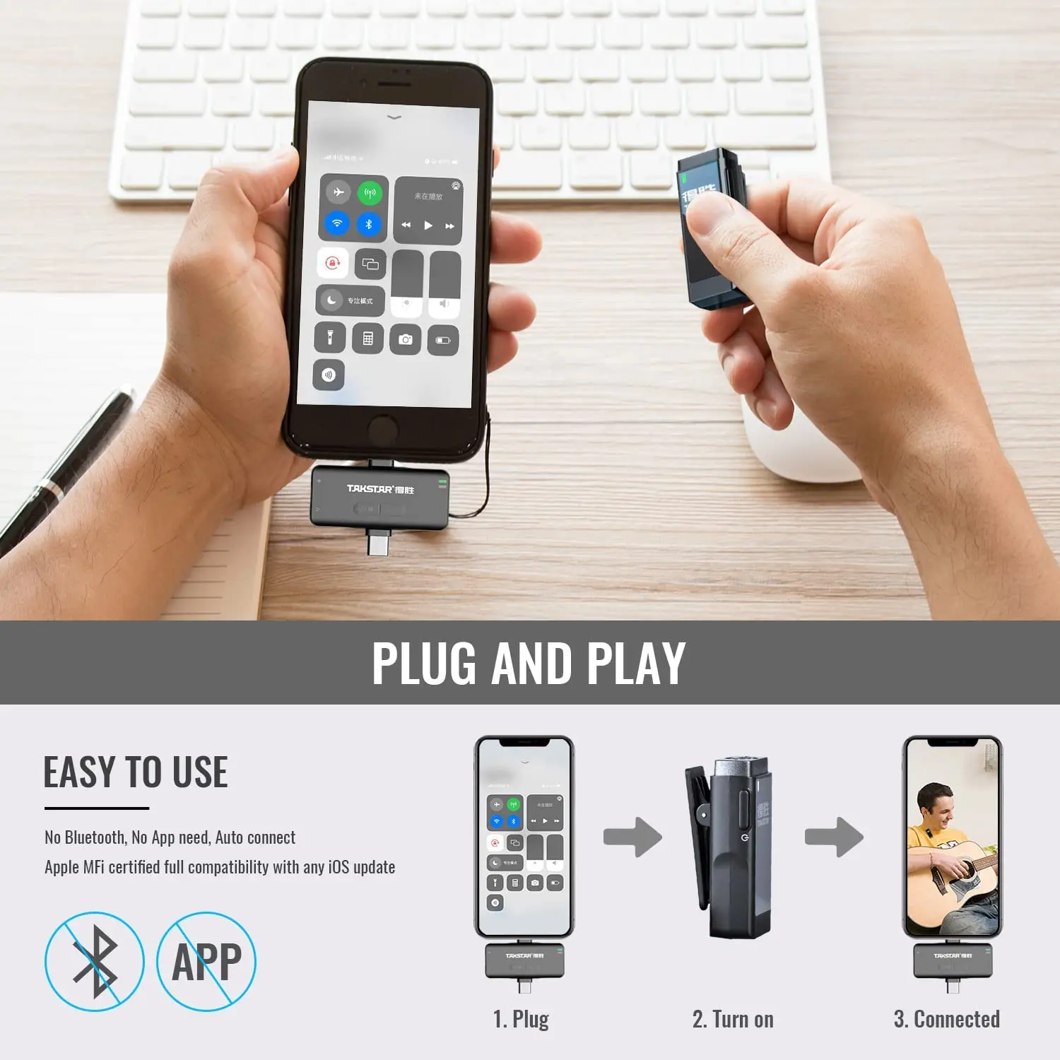 TAKSTAR V4 wireless microphone professional vlogging kit bluetooth microphone for iPhone Android Camera video recording