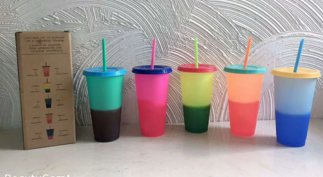 24oz plastic color changing cup with custom logo bpa free reusable acrylic tumbler straw