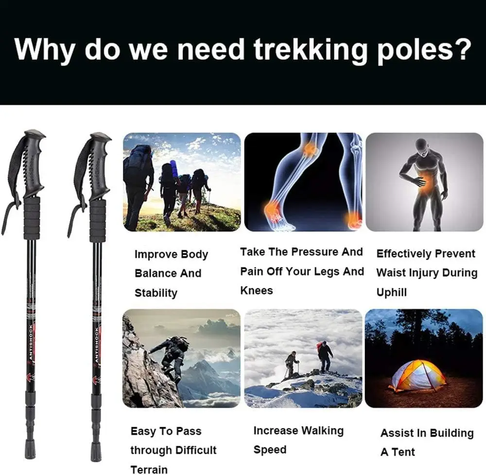 Aluminum Alloy Lightweight Adjustable Trekking Pole Walking Stick Alpenstock for Women Men Kids Children Walking Sticks Cane
