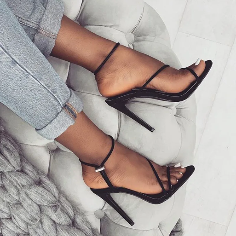 
Stiletto High Heel Thin Belt Bright Sandals Adjustable Pointed-Toe Sexy Ladies Shoes 