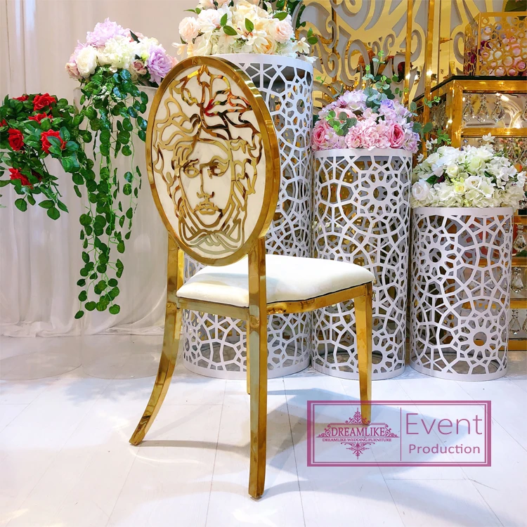 Classical and luxury gold stainless steel women face painting back wedding banquet chairs