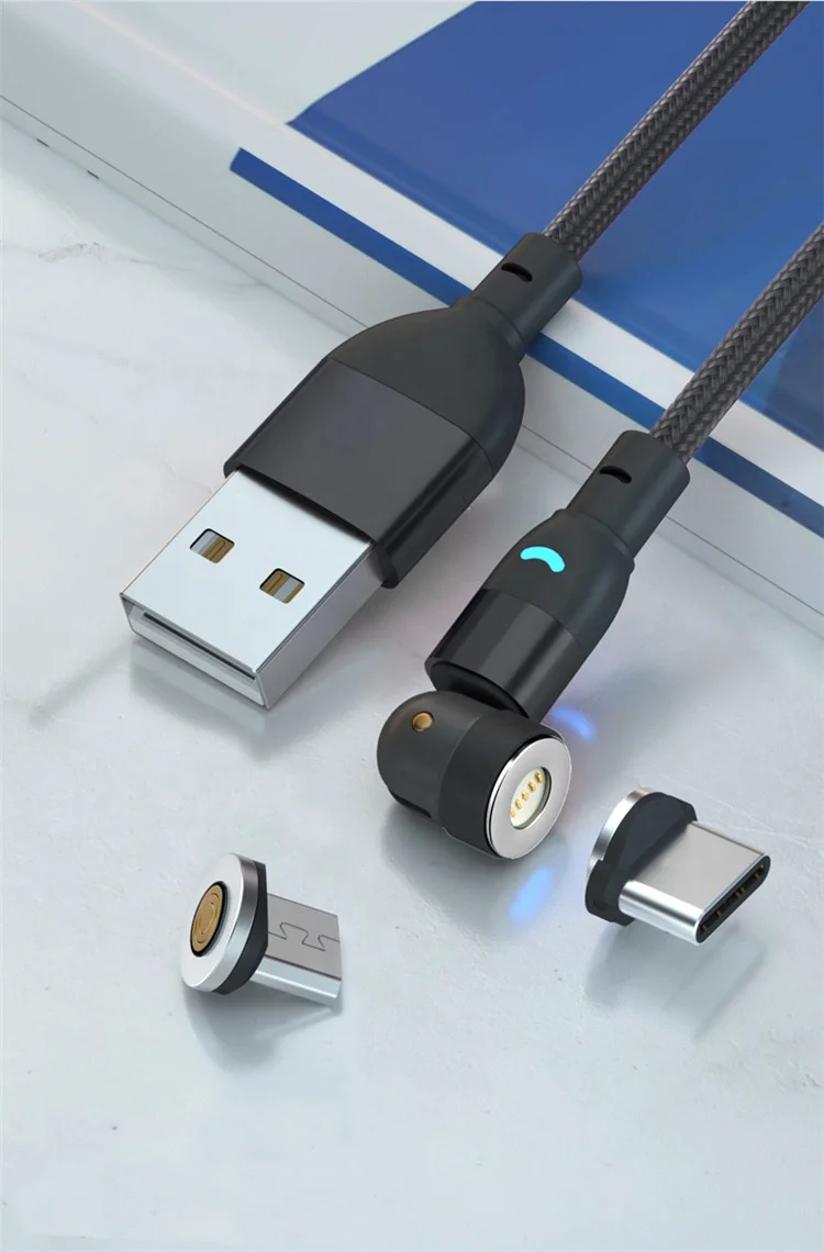 
Hot Selling 540 Degree Rotating 3A Fast Charge 3 in 1 Micro Magnetic USB Charging Data Cable For iphone 