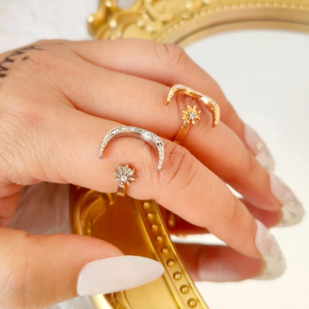 
Engagement Opening Adjustable Latest Designer Trendy Goddess Rhinestone Moon Shape Rings For Party 