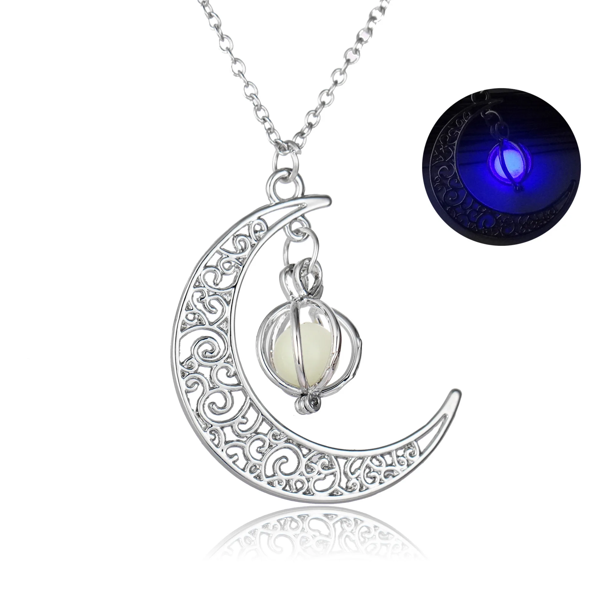 Glowing In The Dark Pendant Necklaces Silver Plated Chain Necklaces Moon Heart Choker Necklace Luminous Jewelry