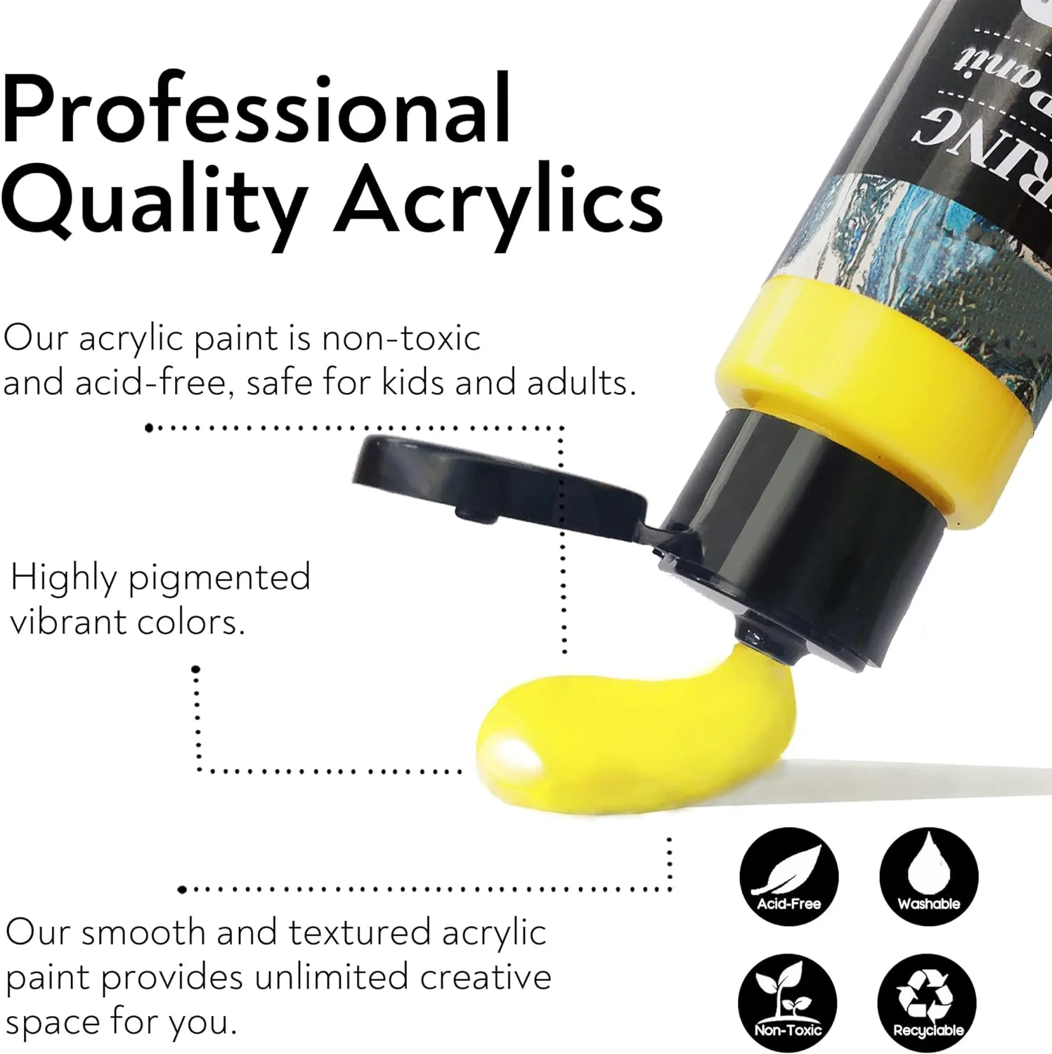 Acrylic Paint Set of (2fl oz /60ml each) Bottles Non Toxic Rich Pigment for Kids Adults Artists Canvas Crafts Wood Painting