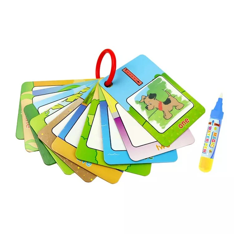 Wholesale kids learning English words colorful flash cards for children educational with magic water drawing pen