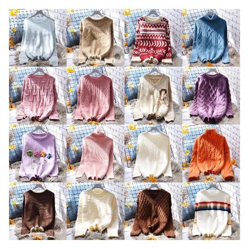 Wholesale Custom Casual Design Loose Knitted Coat Girls Long Sleeve Crew Neck Plus Size Womens Ladies Sweater