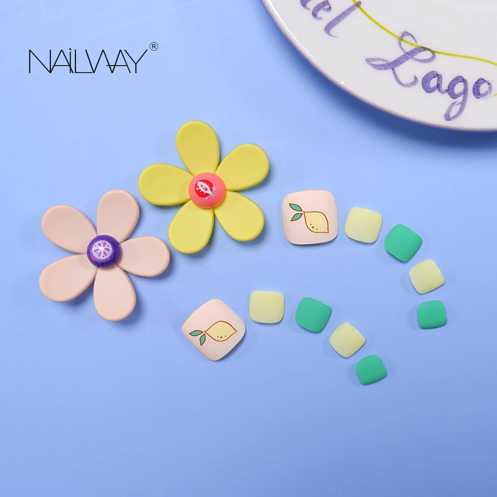 2021 New Factory Fruit Printing Stick on Nails Colorful Toe Matte False Press on Toe Nails