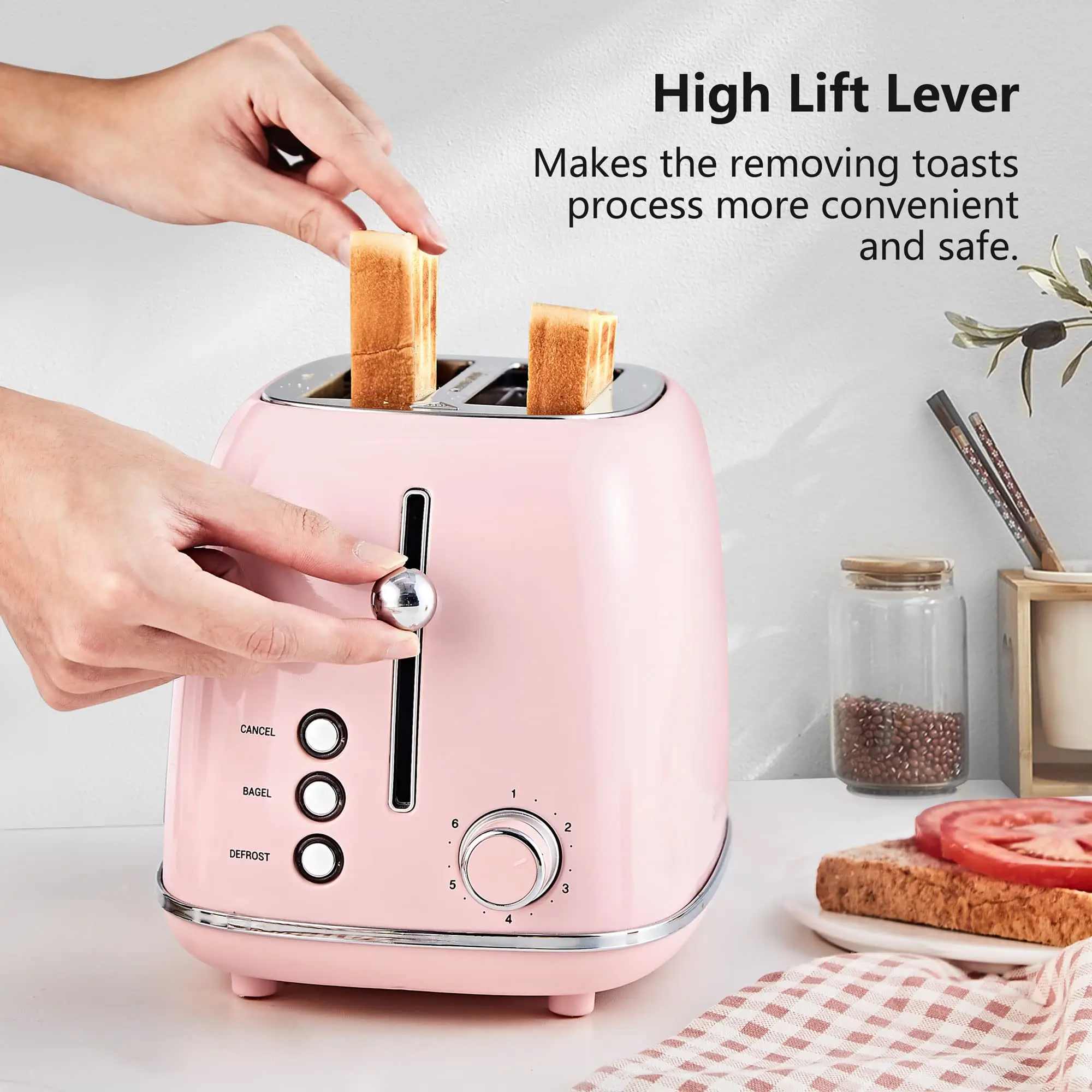 Bagel Cancel Defrost Function 6 Bread Shade Settings Extra Wide Slot and Removable Crumb Tray 2 Slice Retro Stainless  Toaster