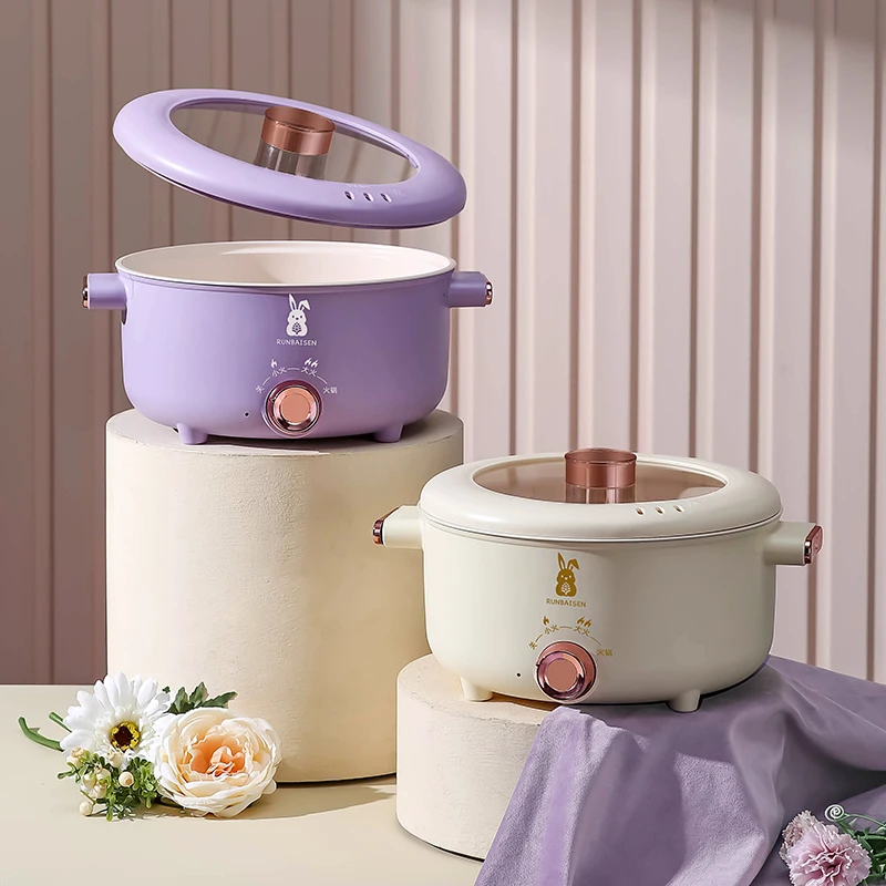 New arrival Multi-functional Electric cooking pot Kitchen hot pot table electric with Tempered Glass lid Adjustable Switch
