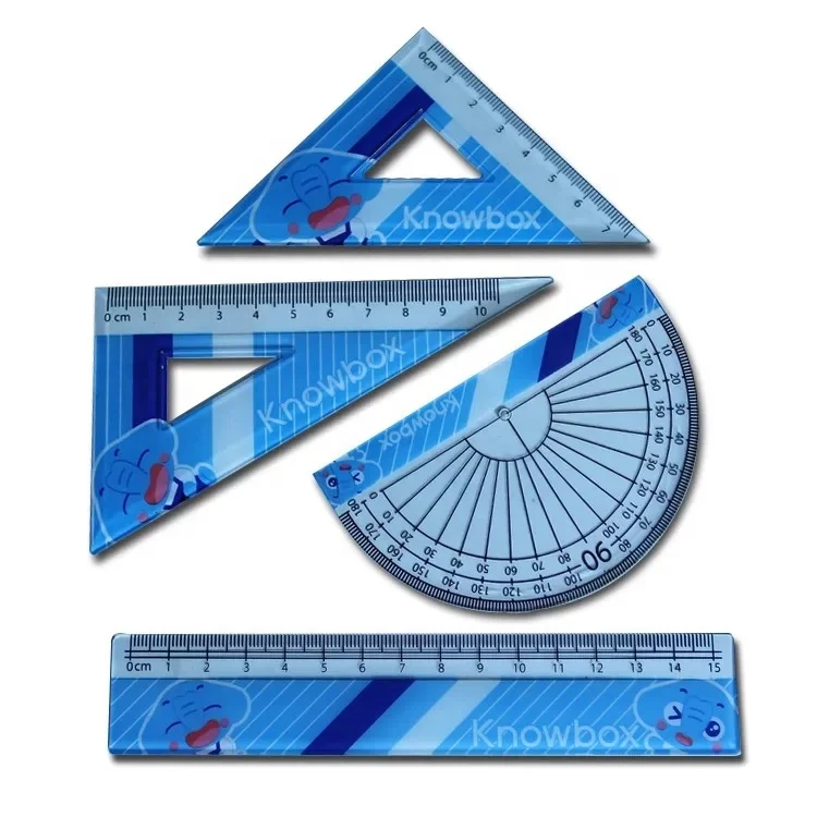 4 Pieces Math Geometry Tool Set Includes Plastic Clear Ruler  Protractor Triangle for School Office Home