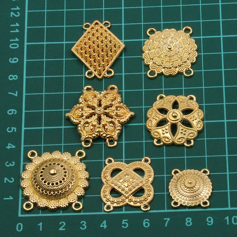 7 gold DIY zinc alloy retro ethnic style accessories porous hollow flower connectors