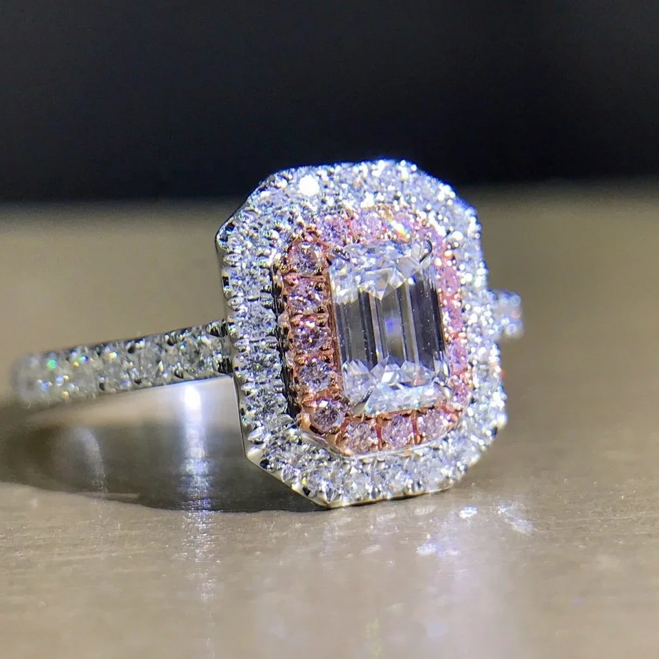 Свет ювелирных изделий класса люкс High-end GIA розовым алмазом VS 0,32 карат цельное серебро 18K бриллиантовое кольцо для женщин