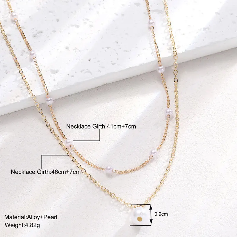 2024 Boho Double Layer Pearl Necklace 2pcs/set Multilayer Necklace Bead Chain Necklace for Women Girls