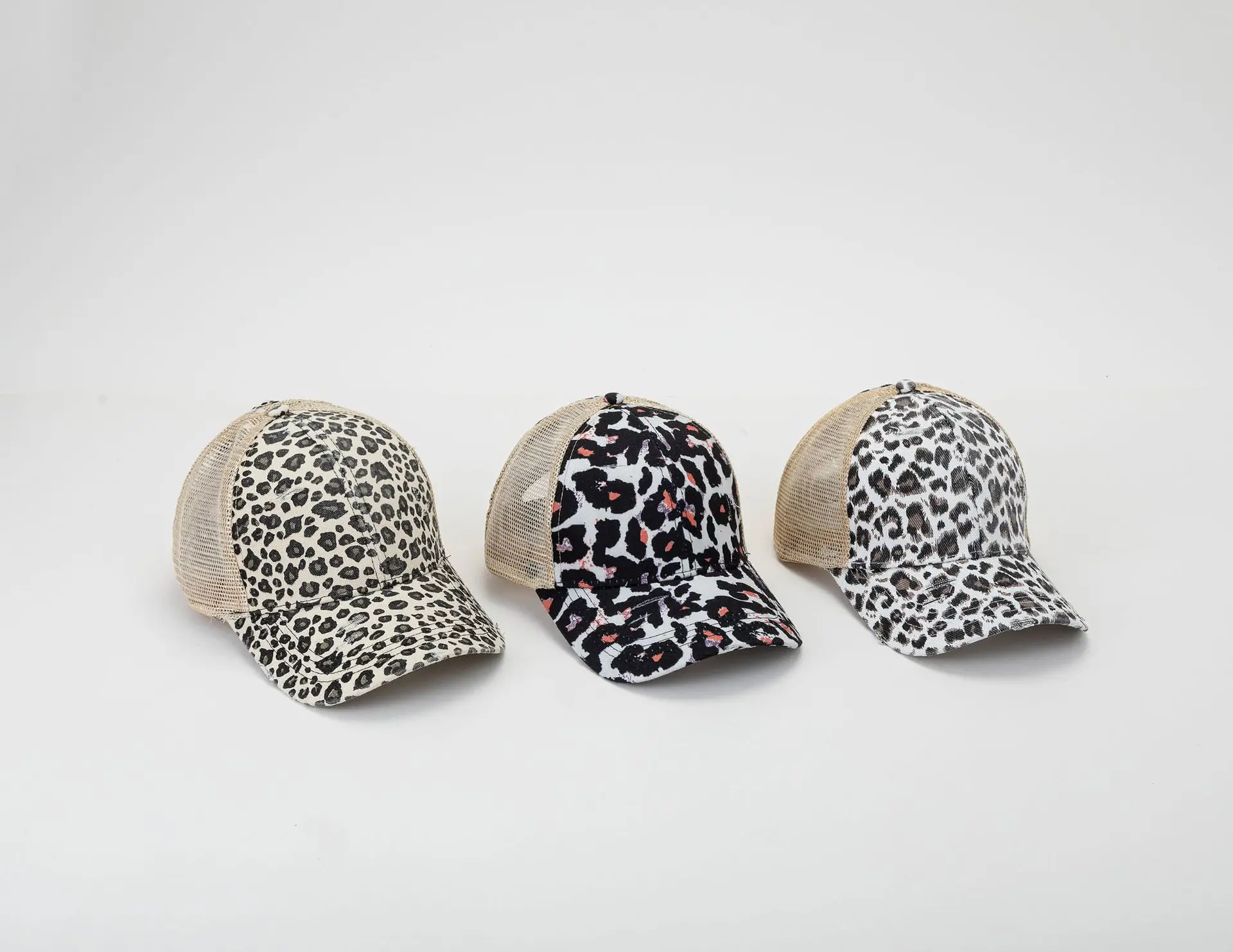 CrissCross Ponytail Hat Washed Distressed Mesh Womens Baseball Dad Hat Messy Bun Trucker Ponycap Leopard Ponytail Hat for Women