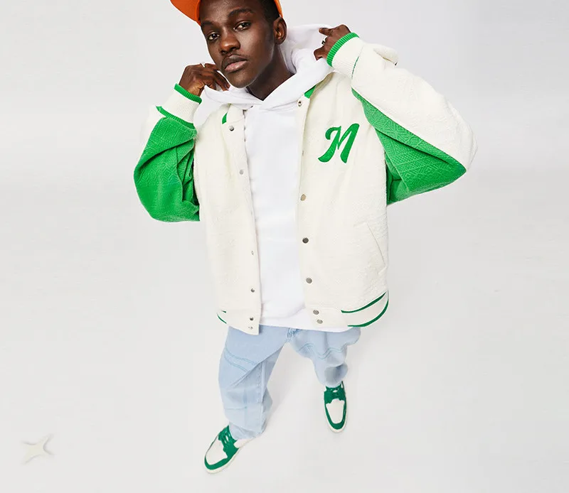 500 g geometric jacquard contrasting lapel applique baseball uniform autumn new  embroidered jacket