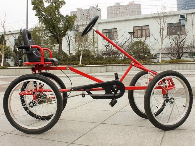 New Steel Frame Pedal Four Wheel Bike Outdoor Park Kart Bike Pedal Four Wheel Bike