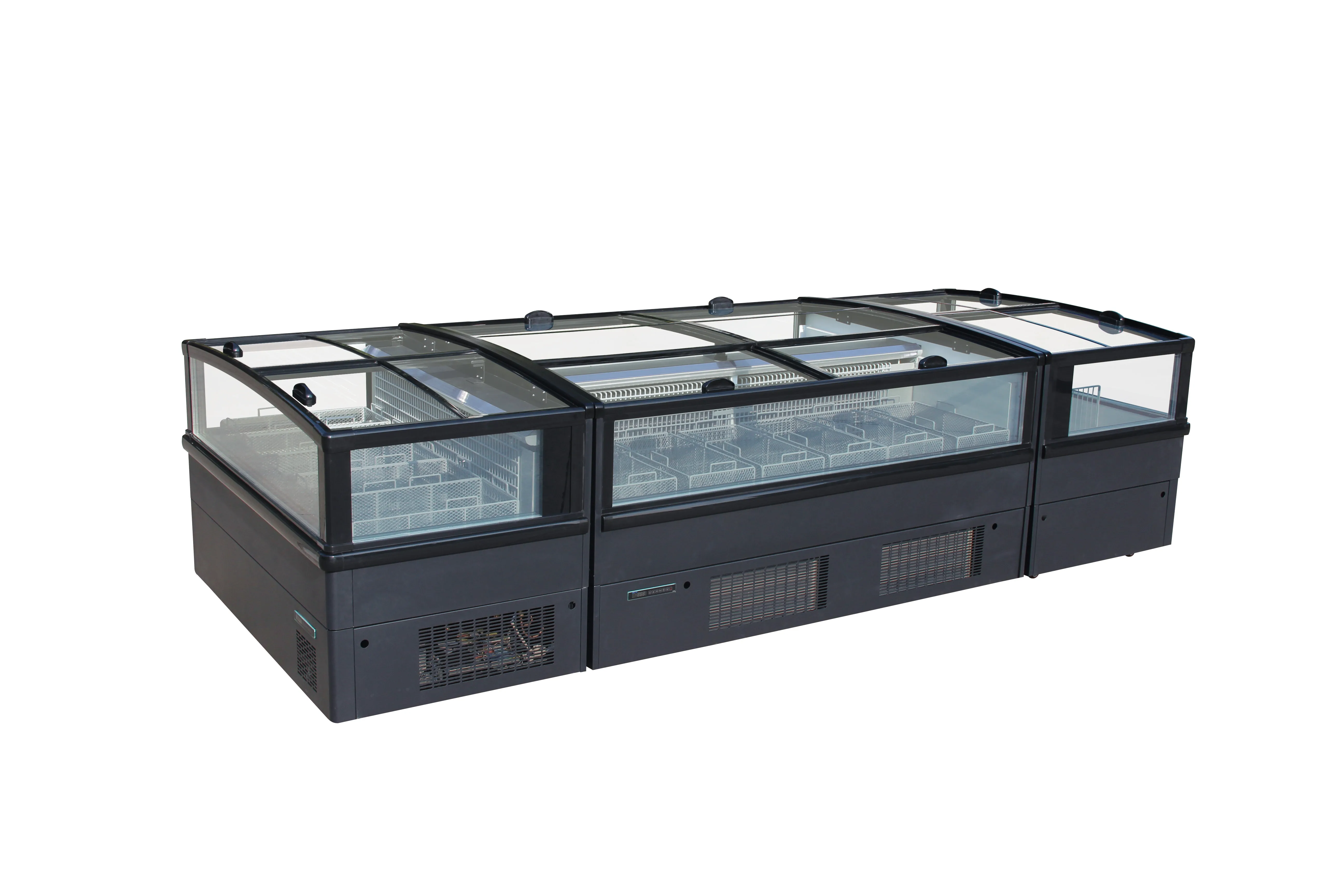 glass black island freezer Refrigeration Equipment Supermarket Island Display Chest Freezer combination freezer