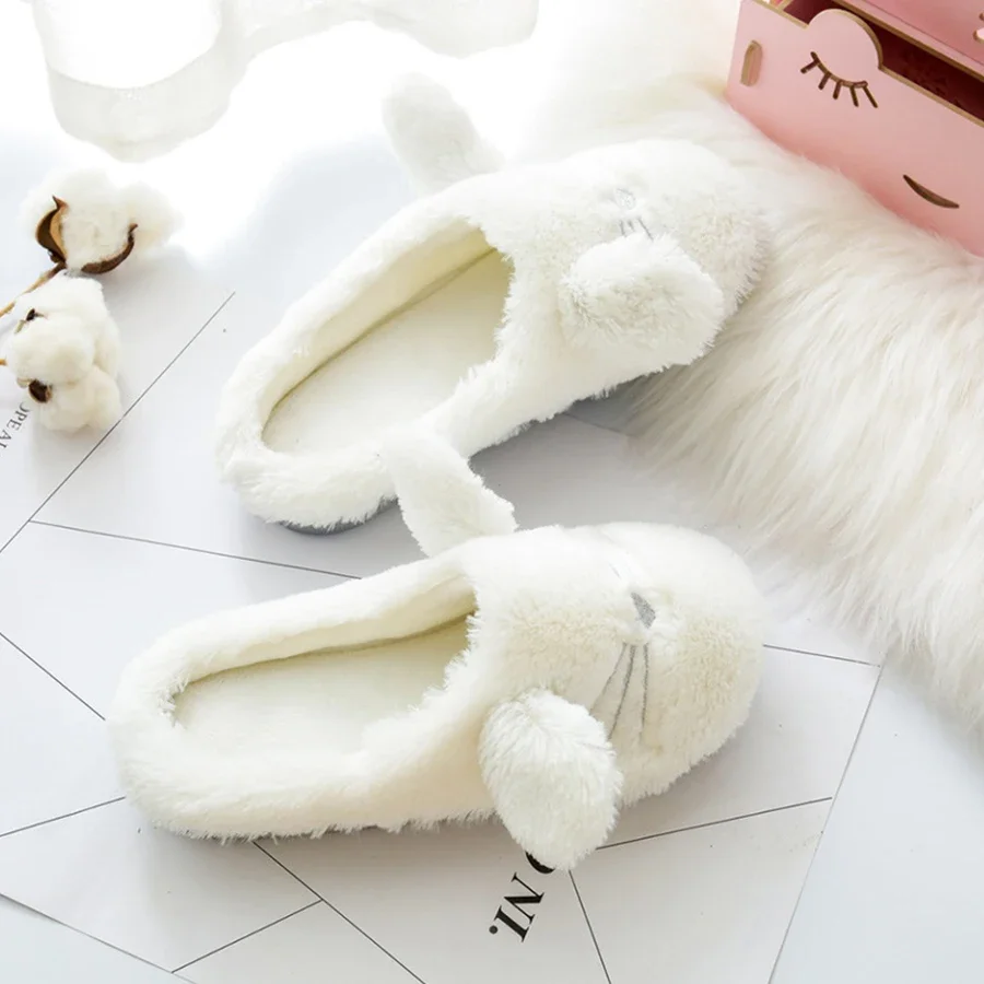 Cute Cat Winter Women Home Slippers For Indoor Bedroom Soft Plush Bottom Slipper Cotton Warm Shoes House Christmas Gift