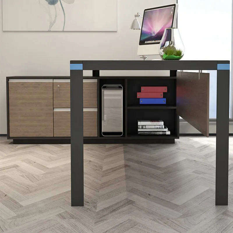 
Factory wholesale bureau chief office furniture executive desk worktop with sideboard and bookcase 