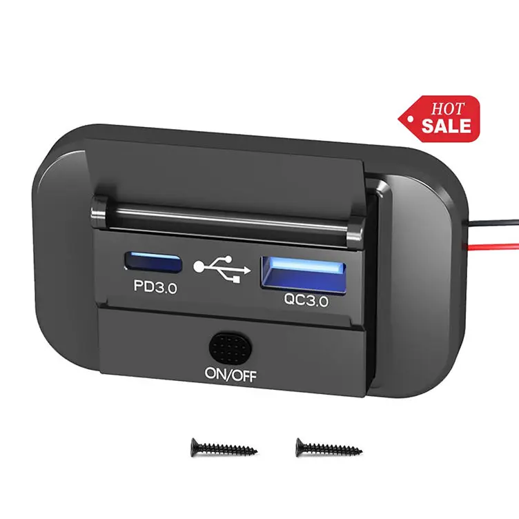 QC3.0 PD and  USB Square car Fast Charger  DC12-24V Socket with spring cover for Car, Boat, marine, RV,Truck