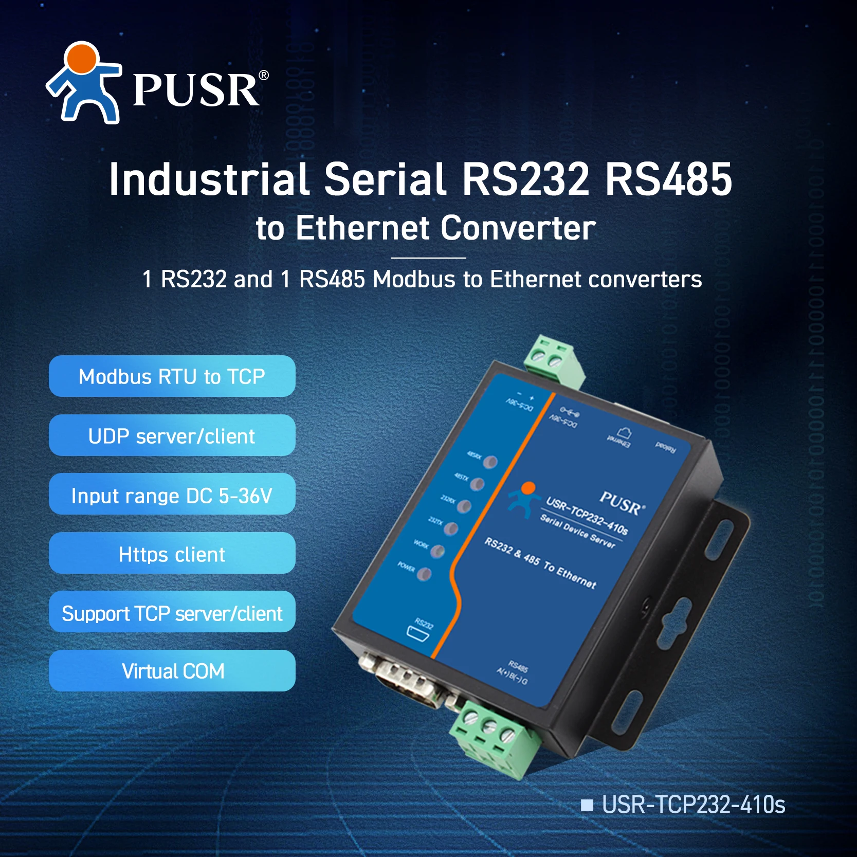 USR-TCP232-410s Serial Device Server Modbus rtu Gateway RS232 RS485  to Ethernet Converter Serial to Ethernet Converter