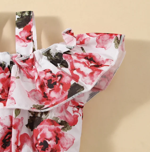 Оптовая продажа летняя детская юбка платье на одно плечо с милым цветочным принтом для девочек одежда