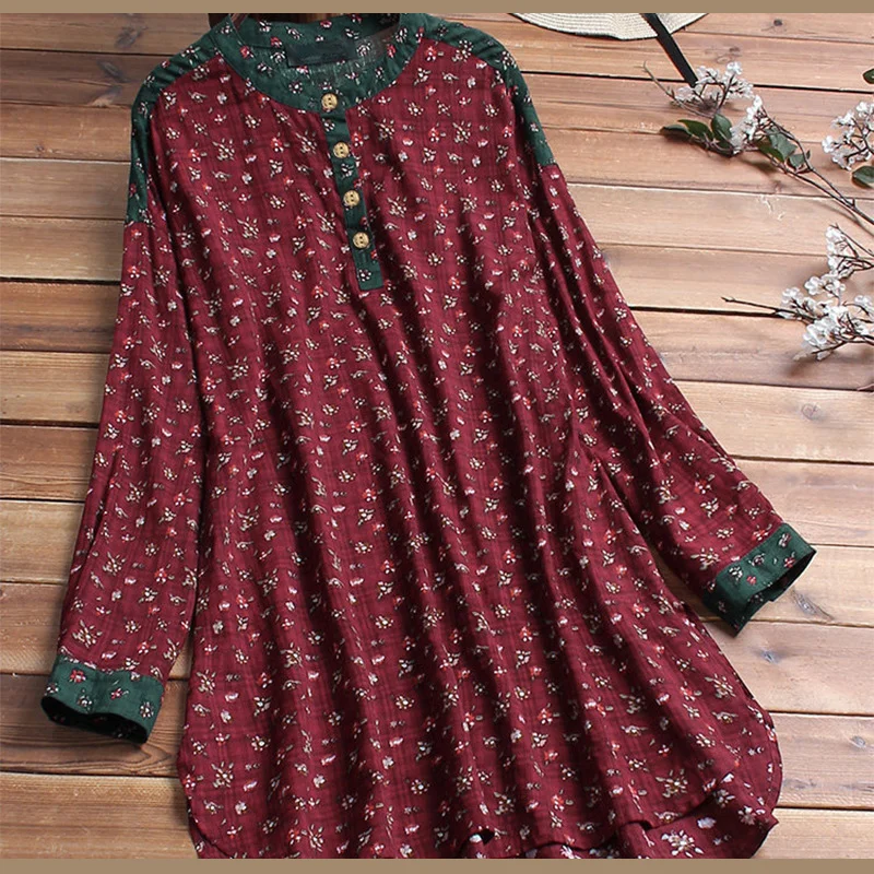 Printed Top Long Tunic Block Pointed-Hem Scoop Neck Tunic Women Printed Top Floral Tops for Woman