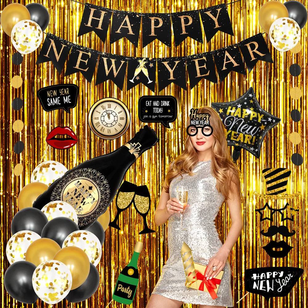 Лимон Черное золото новогодние праздничные товары баннеры конфетти бумажные цветы воздушные шары шарики украшения для офиса вечеринки