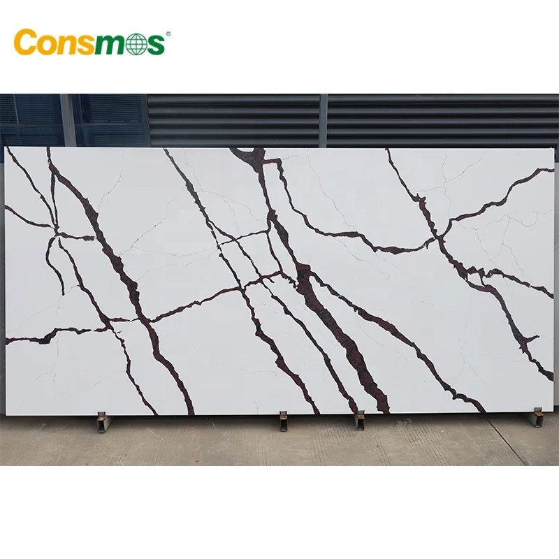 Chinese Quartz Stone Kitchen Counter Top Manufacturer Venus Calacatta White Quartz Stone Slab