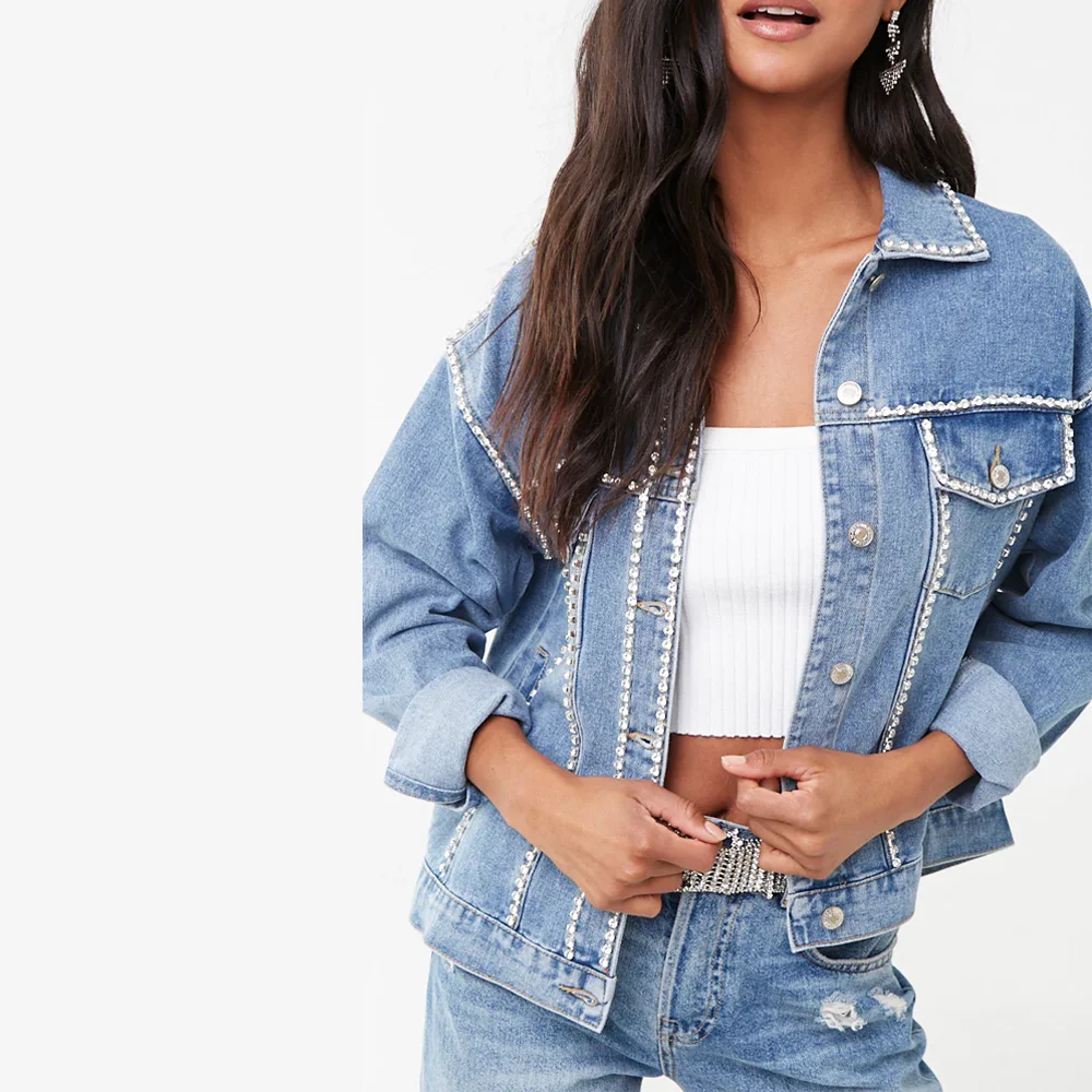 Rhinestone Studded Denim Jean Jacket Custom Ladies