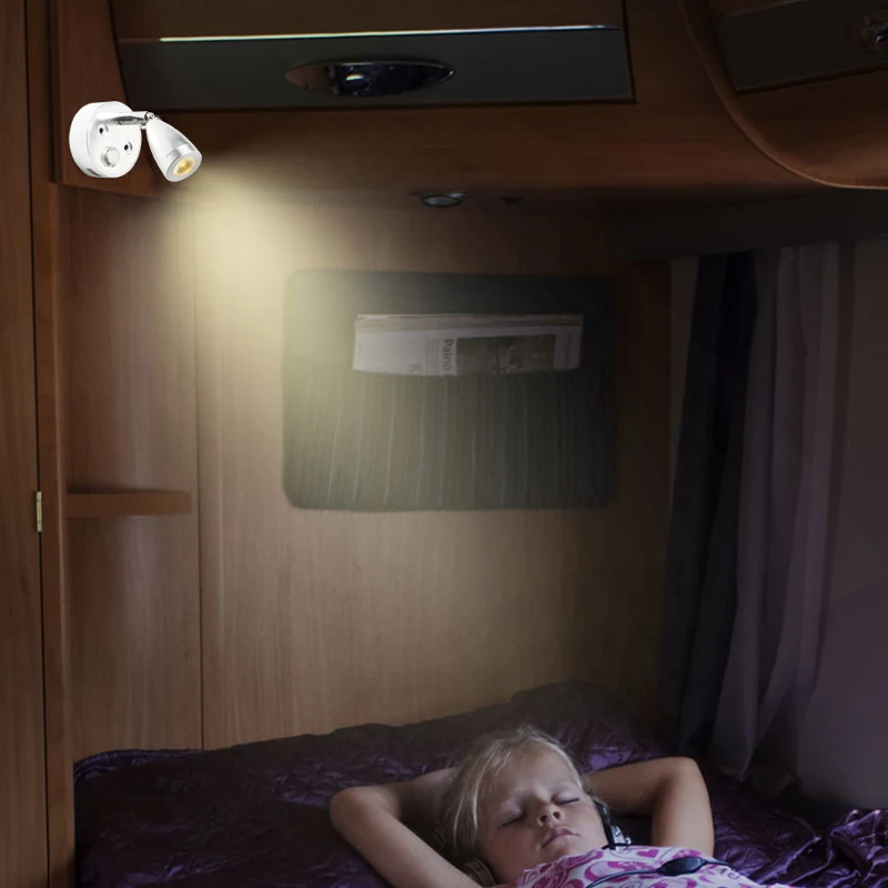 MIni Wall Lamp 2W 12V RV Boat LED Reading Light with Touch Control Switch and USB Charging Port Wall Mounted Light for Bedsidet