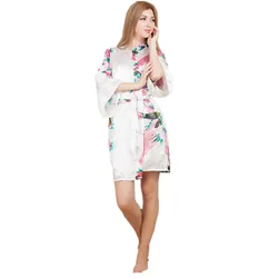 Artificial Silk Robe Ladies Short Peacock Kimono Luxury Nightgown Made in China Superior Quality Summer Women Breathable V-neck