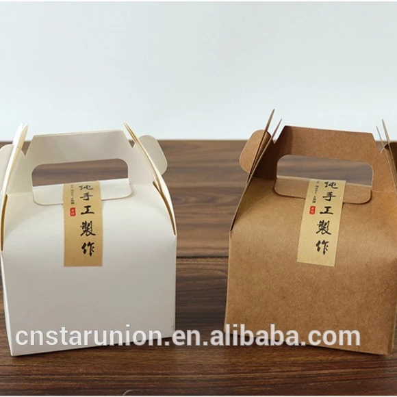 Wholesale Low Price disposable brown kraft paper container box take out food packaging box lunch box with handle Made in China