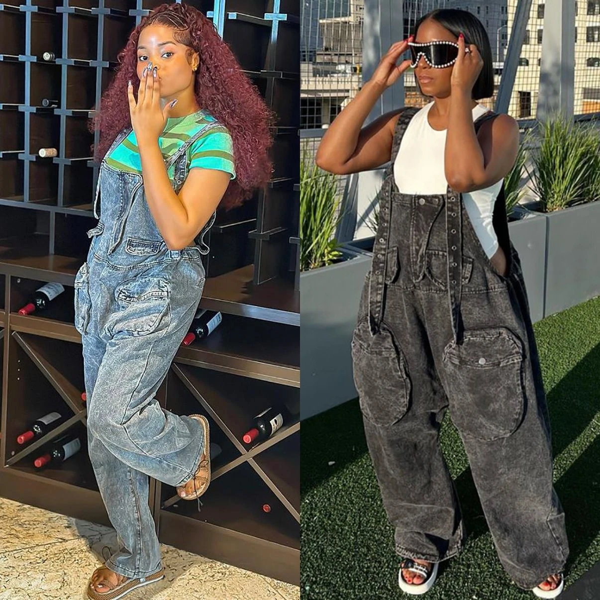 Wholesale summer fashion baggy suspender cargo jumpsuits one piece denim jumpsuit for women