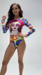 Jindou Personalized One-piece Bikini Sexy Backless Wetsuit Long Sleeve Printed Swimsuit