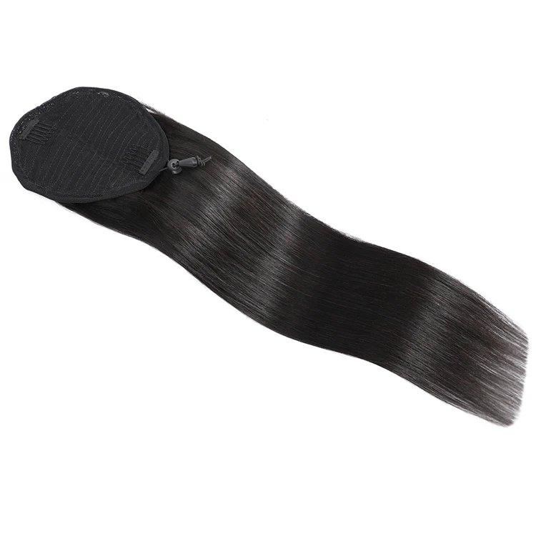 Best Selling Wholesale 10-28 inches Drawstring Human Hair Ponytail 1b# Straight Hair Drawstring Ponytail for Black Women