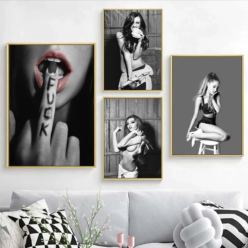 Home Decor Black and White Fashion Beautiful Girl Canvas Art Painting Sexy Women Photography Poster Prints Wall Picture