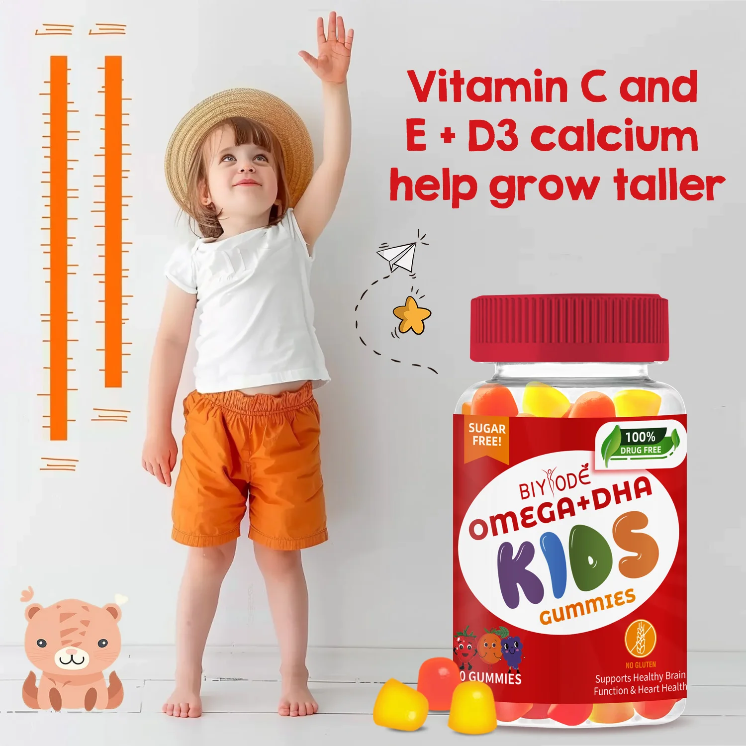 OEM ODM custom Kids Supplements Omega 3 6 9 Vitamin C D Brain Function Heart Eyes Health Children Grow Taller DHA Gummies