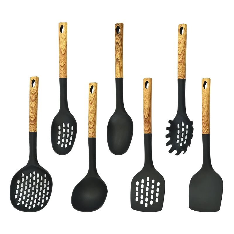 Wholesale Custom Home 7 Pcs Kitchen Tools Nylon Utensils Set with Wood Grain Handles Kitchen Tools Set