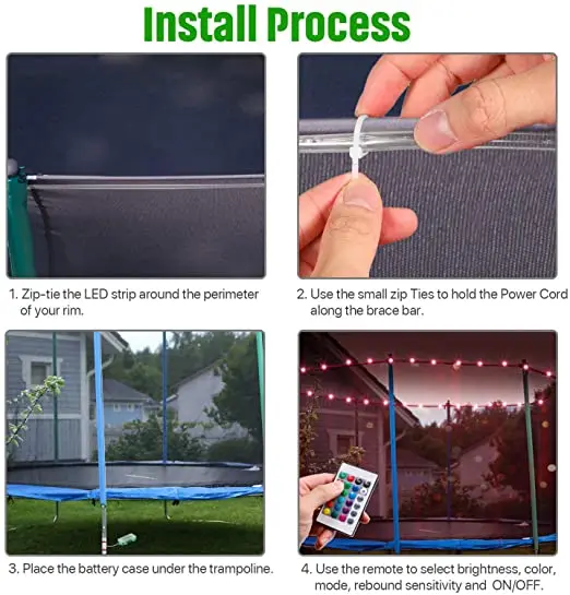 Trampoline Waterproof Flashing Modes 16 Color Changing Trampoline Rim LED Light with Remote Control for Trampoline