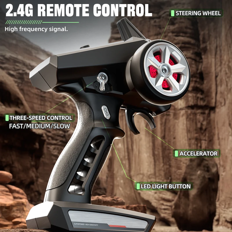 High speed 80km/h 40min 300m long distance vehicle all terrain truck 2.4g simulation vehicle 3 wire 17G digital steering gear