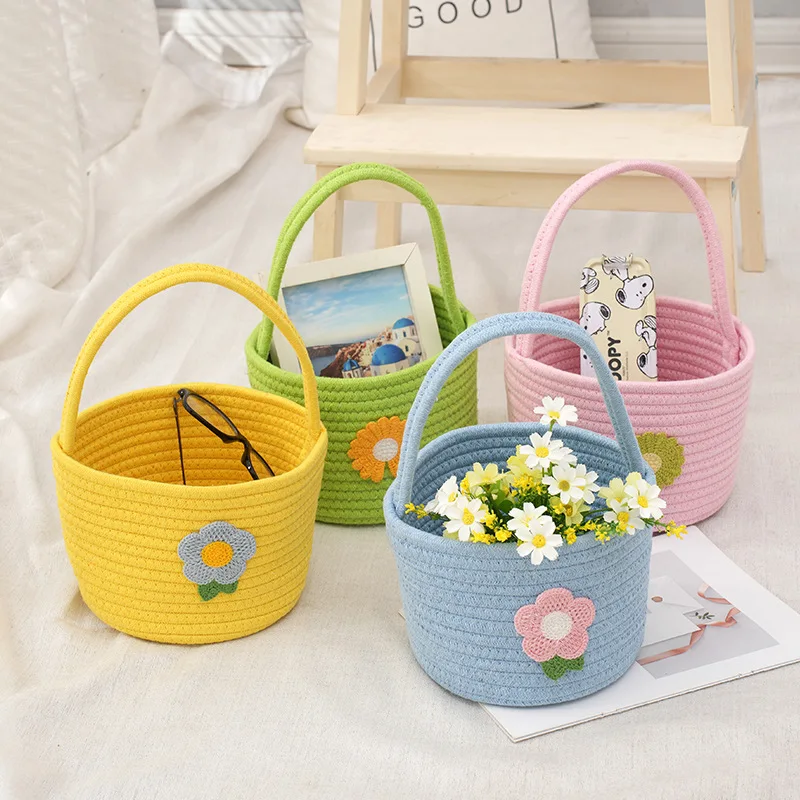 T0173 Creative Woven Cotton Rope Flower Storage Basket Hanging Bag Chlorophytum Cute for Home