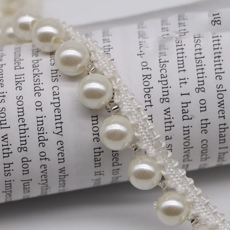 Hand-stitched Pearl Glitter Beads Braid Lace Ribbon Wedding Dress Skirts Collar Neckline DIY Sewing Appliques