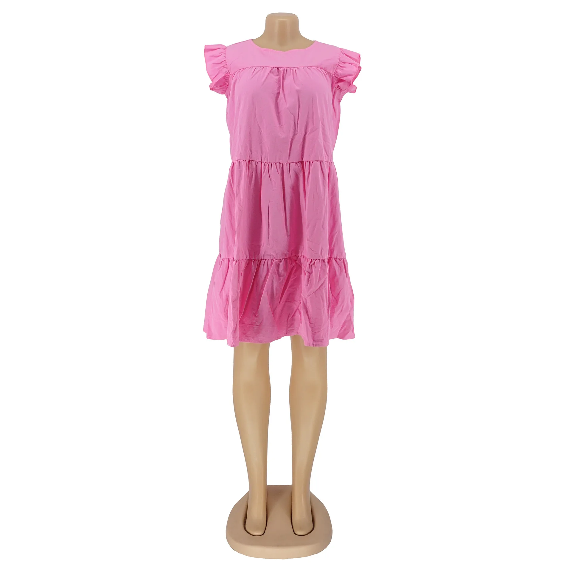 Sweet Plaid Color Plus Size Women Dresses Africa Tilt Up Edge Sleeveless Summer Skirt T-shirt Casual Dress