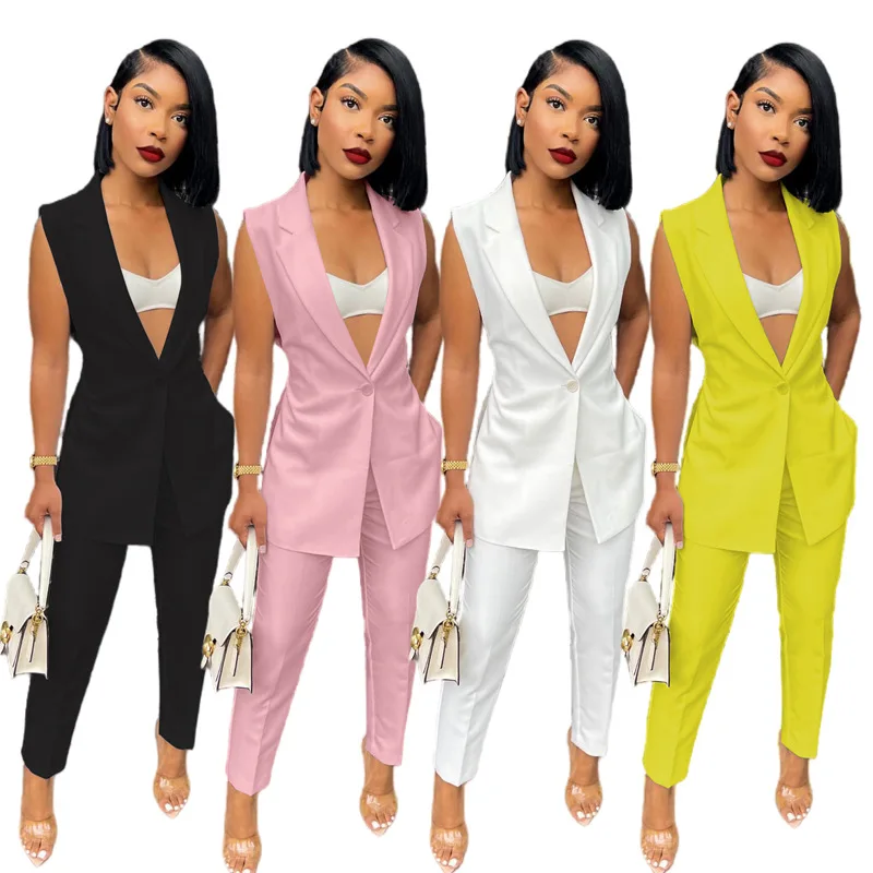 Factory Direct Sales Fashion Casual Solid Color Slit Top And Trousers Suit Two Piece Suit