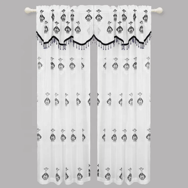 Bead Embroidery Sheer Curtain Hot Sale Elegant from Shaoxing China Zucchihome 100% Polyester Flat Window Hotel Office Rod Pocket