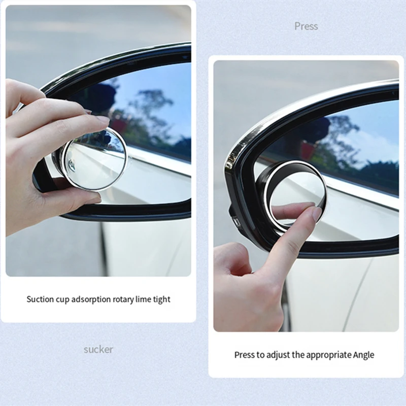 2PCS HD Car Round Frame Convex Blind Spot Mirrors Wide-angle 360 Degrees Adjustable Suction Cup Clear Rear Auxiliary Mirror