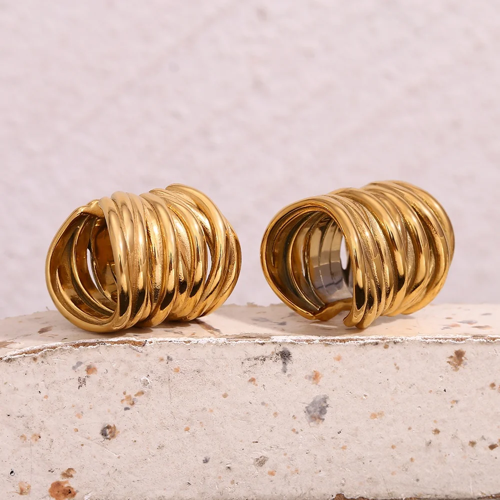 Vintage Multilayer Ear Cuffs Gold Plated Clip On Earrings Stainless Steel Jewelry Wholesale